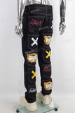 Dark blue straight cargo patchwork jeans