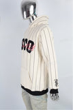 cream chenille embroidery logo stripe white hoodie men