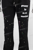 Men black digital paint splatters flared pants