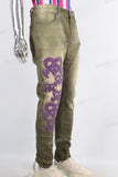 Green patchwork skinny jeans