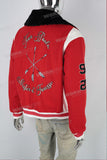 Black faux fur Collar patchwork embroidered red jacket