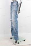 Blue damage digital print flare bottom jeans