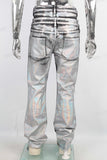 Silver wax double waist flared jeans