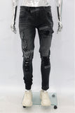 Black Skinny Patchwork Distress Jeans Men