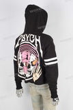 Black digital print raw hem hoodie