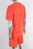 Orange oversize 3d jacquard t shirt and shorts set