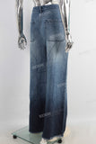 Blue screen print baggy boot cut jeans