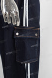 Blue cargo baggy patchwork jeans women