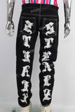 Black slim fit patchwork jeans