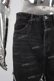 Black wide leg patchwork cargo jeans men
