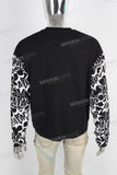 Black patchwork screen printing long shirt