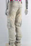 Patchwork cargo embroidered jeans