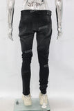 Black Skinny Patchwork Distress Jeans Men