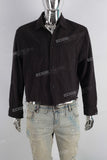 Raw hem cut edge pocket black denim shirt men