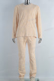 Yellow embossed velvet long shirt and pants set