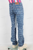 Blue laser patchwork flare jeans
