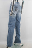 Blue digital print straight damaged jeans