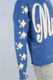 Blue puff print boot cut hooded jacket