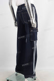 Blue cargo baggy patchwork jeans women