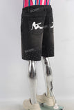 Black digital print rhinestone patchwork shorts
