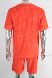 Orange oversize 3d jacquard t shirt and shorts set