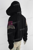 Black embroidered patchwork rhinestone hooded jacket