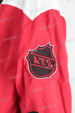 Red embroidered patchwork zip up hoodie