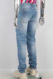 Blue slim fit damaged acid washed jeans