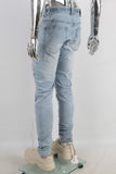 Blue embroidered patchwork damaged jeans