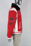 Black faux fur Collar patchwork embroidered red jacket