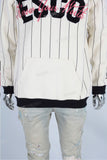 cream chenille embroidery logo stripe white hoodie men