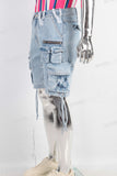 Blue patchwork embossed cargo shorts