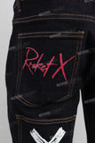 Dark blue straight cargo patchwork jeans
