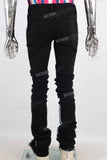 Black patchwork damaged stack jeans