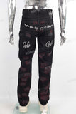 Black damage embroidery jeans men