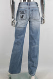Blue digital print straight damaged jeans
