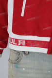 Black faux fur Collar patchwork embroidered red jacket