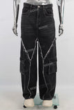 Black wide leg patchwork cargo jeans men