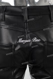 Black Flare Bottom Leather Jeans Men