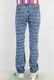 Blue laser patchwork flare jeans