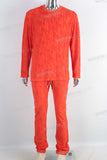 Orange 3d jacquard knitting shirt and pants set