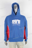 Blue large digital print patchwork hoodie