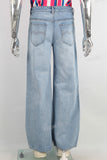 Blue digital print straight jeans