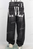 Black acid washed digital print jeans