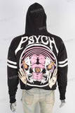 Black digital print raw hem hoodie
