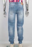 Blue slim fit damaged acid washed jeans