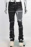 Black embroidery patchwork damaged jeans