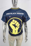 Blue embroidered patchwork t shirt
