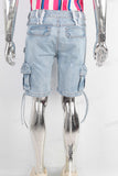 Blue patchwork embossed cargo shorts