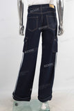 Blue cargo baggy patchwork jeans women